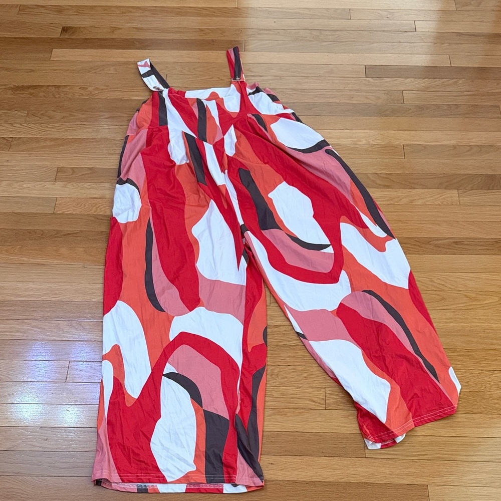 NWT Z Avenue USA Wide Leg Jumpsuit 2XL Red Abstract Print